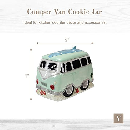 Young's Inc. Ceramic Cookie Jar - Cute Kitchen Counter Storage Canister with Lid - Perfect for Cookies, Coffee, Tea, Candy, Dog Treats, and More - Camper Van - Green, White, Blue - color: Green, White, Blue