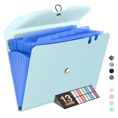 Sooez Expanding File Folder, 13 Pocket Accordion File Organizer, Monthly Expandable File Folder for Documents with Labels, Portable Bill Receipt Organizer for School Office Supplies, Letter A4 Size - color: Sky Blue
