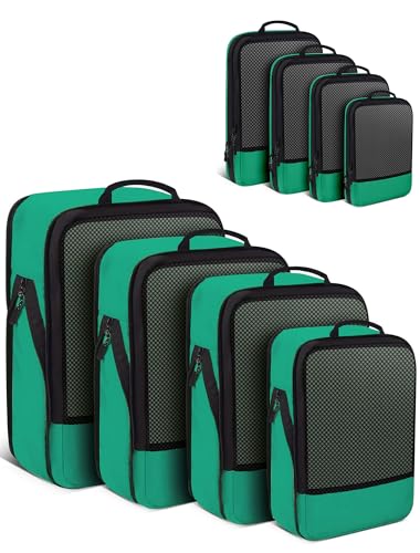 4 PCS Set Compression Packing Cubes for Travel, Lightweight Packaging Organizer Bags for Carry On Space Saving, Travel Essentials Cubes for Suitcase Backpack, Green - color: Green, size: 4 Set