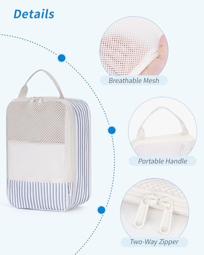 Narwey 6 Set Compression Packing Cubes for Travel Women Men, Travel Cubes for Carry On Suitcase, Durable Compression Luggage Organizer Bags - color: ZY-Greyish Blue Stripe