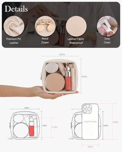 Pocmimut Mini Makeup Bag with Small Cosmetic Bag Travel Essentials Organizers,TSA Approved Toiletry Bag Makeup Pouch Clear Cosmetic Bags for Women,Beige - color: Beige, style: Small+mini