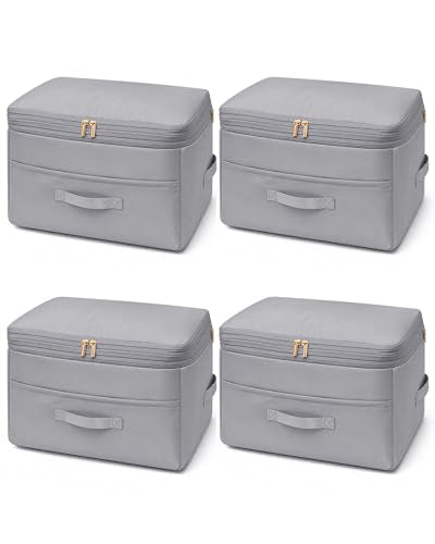 Ultra Space Saving Self Compression Organizers, Double Zipper Compression Packing Cubes for Bedding, Comforter Storage Bag for Blankets Duvet Quilts Pillows Queen King (Gray X-Large) - color: Gray, size: 4 Pack (X-Large)