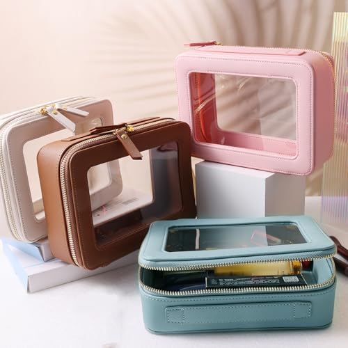 SANHECUN Toiletry bag waterproof cosmetic organizer with handle large opening for travelling (Blue) - color: Blue