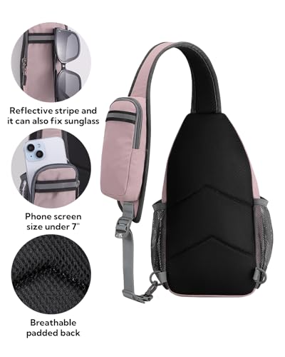 WATERFLY Crossbody Sling Backpack Sling Bag Travel Hiking Chest Bag Daypack (Pink) - color: Pink