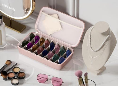 Travel Sunglasses Organizer, Hard Shell Sunglass Case Adjustable Slots for Multiple Sunglass Eyeglass Case - style: Pink + 8 Slots