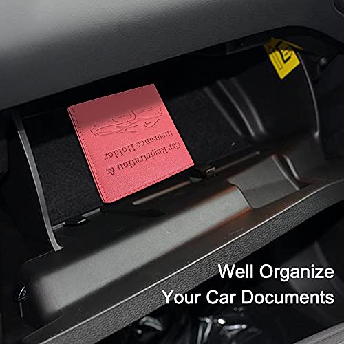 Car Registration and Insurance Holder, Premium PU Leather Vehicle Glove Box Car Organizer Men Women Wallet Accessories Case for ID, Driver's License - Pink - color: Pink