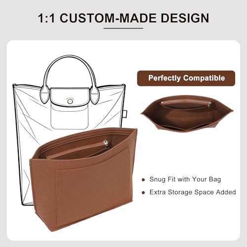 Purse Organizer Insert Compatible with Longchamp Le Pliage M Top Handle Tote Bag, Glod Brown/SM - color: Gold Brown, size: M Tote Bag (Top Handle)