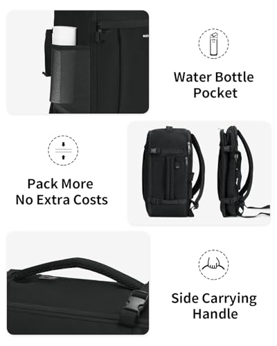 ECOHUB Travel Backpack for Men Women, Carry on Backpack with USB Charging Hole, Spirit Airlines Personal Item Bag Flight Approved, 15.6 Inch Laptop Backpack with Anti Theft Pockets, 30L, Black - color: Black, size: 18 inch underseat