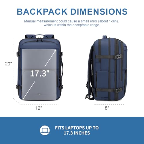 BAGOK Carry On Travel Backpack, 35L-40L Expandable Extra Large Airline Approved,Lightweight Daypack for Men and Women（Blue） - color: Blue, size: Large