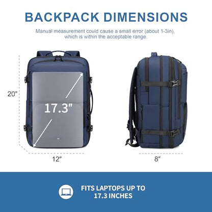 BAGOK Carry On Travel Backpack, 35L-40L Expandable Extra Large Airline Approved,Lightweight Daypack for Men and Women（Blue） - color: Blue, size: Large