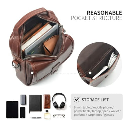 Augus Leather Small Messenger Bag For Men Crossbody Handbag Shoulder Sling Travel Bags for Men Purse Daypack Magnetic Buckle - color: Dark Brown-1
