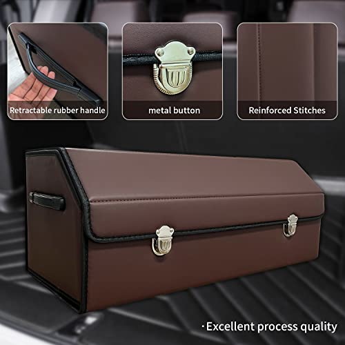 Car Trunk Organizer with Lid,Foldable Faux Leather Cargo Storage Box,3 Compartments,Collapsible Multi-Functional Organizer for SUV,Sedan and Vehicle Trunk - color: Brown, size: Large