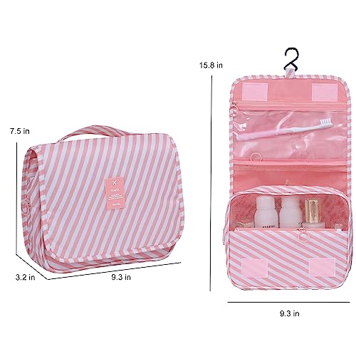 Travel Toiletry Bag for Women, Hanging Toiletry Bag with Multi-Pockets, Toiletry Bag for Traveling Easy Clean, Travel Organizer Bag Pink-strip - color: Pink-strip