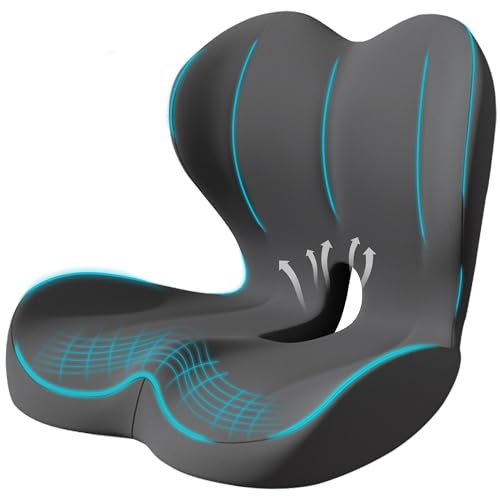 Seat Cushion for Office Chair and Car, Lumbar Support Pillow for Office Chair, Memory Foam Ergonomic Seat Cushion for Long Sitting, Back & Tailbone Pain, Sciatica - Dark Gray - color: Drak Gray