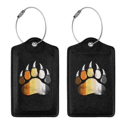 Gay Bear Pride Paw Set of 2 Durable Leather Luggage Tags Stylish Travel Gear Men Women
