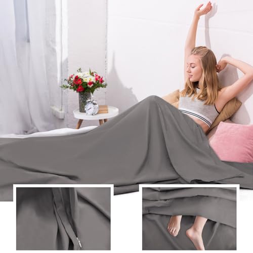 Sleeping Bag Liner,Travel Sheet & Adult Sleep Sack, Camping Sheets Travel Sleep Sack for Backpacking,Hotels & Hostels -Lightweight Single &Double Travel Sheet Camping Sheets - color: Double Gray