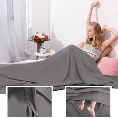 Sleeping Bag Liner,Travel Sheet & Adult Sleep Sack, Camping Sheets Travel Sleep Sack for Backpacking,Hotels & Hostels -Lightweight Single &Double Travel Sheet Camping Sheets - color: Double Gray