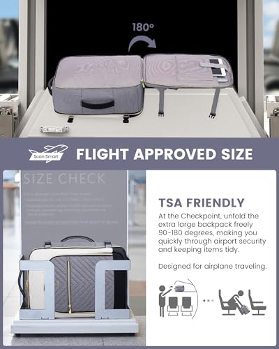 LOVEVOOK Large Travel Backpack for Women, TSA Carry on Backpack for Airplanes, 40L Personal Item Travel Bag for Women fits 17" Laptop,Waterproof Carry on Bag Airplane Approved with 3 Packing Cubes - color: Grey - Beige - Black, size: 40L-4Pcs