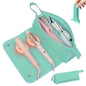 JKAOO Hair Tools Travel Bag and Heat Resistant Mat, 2 in 1 Portable Organizer Hair Travel Case for Curling Iron, Hair Straightener, Flat Irons, PU Hangable Handle, Neoprene (Blue-Green) - color: Blue-green