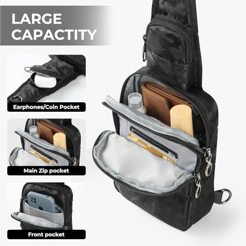 BROADREAM Sling Bag, Crossbody Bag with Anti-Theft Lock Zipper, RFID Blocking & Water Resistant for Travel Work Sport - color: Camouflage Black