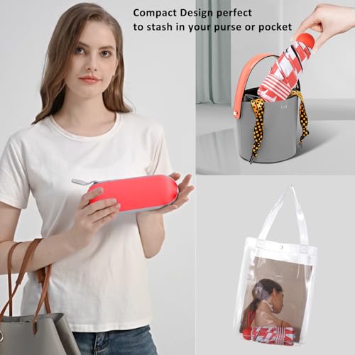 BAODINI Travel Essentials Mini Umbrella for Purse With Case Small Compact UV Sun Protection Lightweight Tiny Pocket Manual Open Close Umbrella for Women Kids and Men Fits Purse Backpack - color: H-1-red stripes