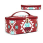 Montana West X Wrangler Travel Makeup Bag 2pcs Set Large Cosmetic Bag with Makeup Brush Holder Portable Make Up Organizer Cute Toiletry Bag with Divider and Handle for Women Aztec - color: Aztec-Red