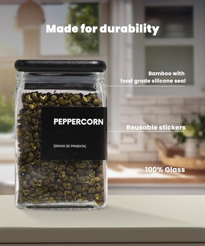 APT 1101 Glass Storage Jars with Bamboo Lid, glass canisters with airtight lids, Clear jars with lids for Spice, Cookie, Candy, Tea, Coffee Bean and Rice (Black, 4oz, set of 12) - color: Black