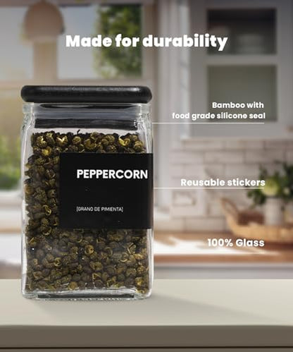 APT 1101 Glass Storage Jars with Bamboo Lid, glass canisters with airtight lids, Clear jars with lids for Spice, Cookie, Candy, Tea, Coffee Bean and Rice (Black, 4oz, set of 12) - color: Black