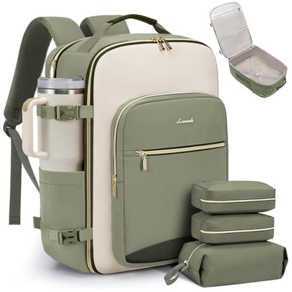 LOVEVOOK 50L Travel Backpack for Women & Men, Airline Approved Carry On Luggage with 3 Packing Cubes, TSA Overnight Bags, Waterproof Personal Item Bag, Weekender Essentials Backpacks fits 17" Laptop - color: Light Green-beige-olive Green, size: X-Large