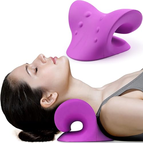 RESTCLOUD Neck and Shoulder Relaxer, Cervical Traction Device for TMJ Pain Relief and Cervical Spine Alignment, Chiropractic Pillow, Neck Stretcher (Purple) - color: Purple