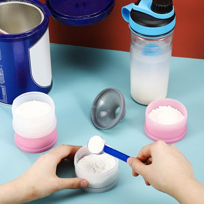 Baderke 2 Pcs Protein Powder Container with Funnels Stand, 4 Stackable Leakproof Protein Powder Dispenser, Portable Keychain Powder Container for Workout, Fitness, Travel(Pink, White) - color: Pink, White