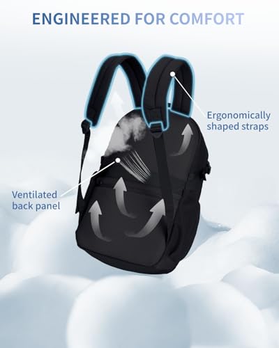 ECOHUB Travel Backpack for Men Women, 17.3 inch Suspended Laptop Backpack, Fashion Water-Resistant College Computer Bookbag, 28L Personal Item Bag with 12 Pockets for Causal, Work, Black - color: Black