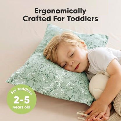 KeaBabies Organic Toddler Pillow with Pillowcase, Jumbo 14X20 - Soft Cotton Toddler Pillows for Sleeping - Machine Washable - Perfect for Travel, Toddler Bed Set (DinoDood) - color: Dinodood