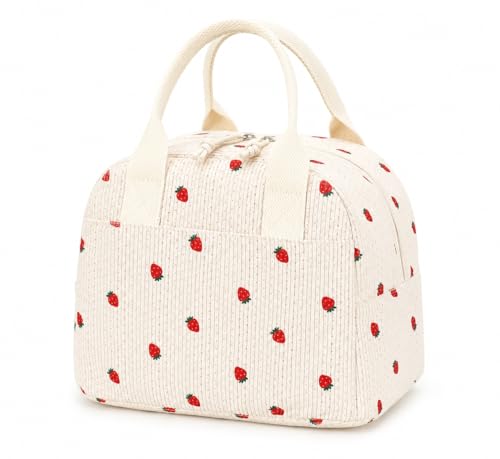 LOVELYWIND Lunch Bag for Women Cute Lunch Bags for Women Lunch Tote Bags Reusable Insulated Lunch Box Large Capacity Reusable Insulated Cooler for Work or Travel Gifts or Beach - color: 3-Beige Strawberry