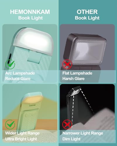 HEMONNKAM Book Reading Light, Rechargeable Clip on Booklight, Eye Caring 3 Color Temperatures & 5 Brightness Levels, Night Use for Bed, Long Lasting, Reading at Night in Bed, Light Blue - color: Light Blue