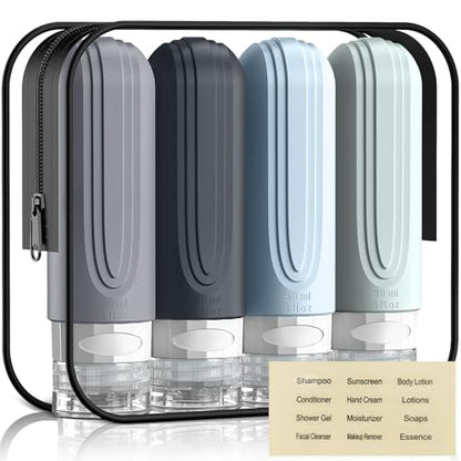 Travel Bottles for Toiletries, 3oz TSA Approved Travel Size Toiletries, Silicone Leak-Proof Refillable Containers, Squeezable Liquid Essentials Bottles W/Clear Bag (GRAY) - color: GRAY