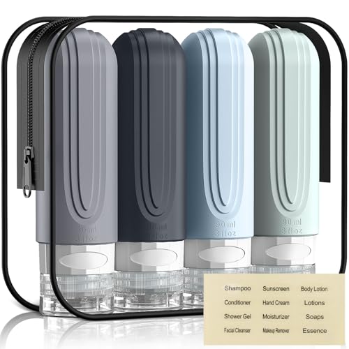 Travel Bottles for Toiletries, 3oz TSA Approved Travel Size Toiletries, Silicone Leak-Proof Refillable Containers, Squeezable Liquid Essentials Bottles W/Clear Bag (GRAY) - color: GRAY
