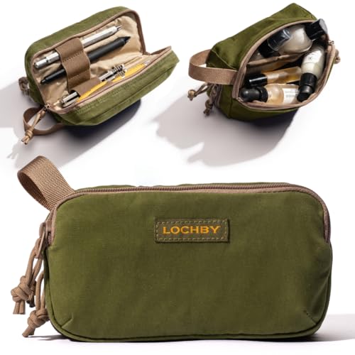 LOCHBY® Venture Pouch | Multipurpose Tactical Tool Bag | Water Resistant Waxed Canvas | Dual-Sided Zipper Pouch | for Motorcycle, Bike, EDC, Pen, Pencil, Art, Tech & Travel - color: Olive, size: Mini