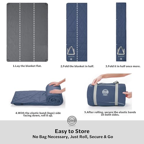 STOVER Large Waterproof Outdoor Stadium Blanket - Extra Thick Soft Fleece Camping Blanket for Travel, Picnics, Sports, Dogs - 79"x55", Warm, Windproof, Sand-Proof, Lightweight, Packable (Stadium Blue) - color: 01 - Stadium Blue