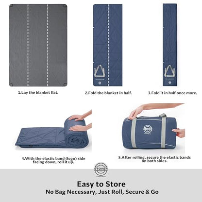 STOVER Large Waterproof Outdoor Stadium Blanket - Extra Thick Soft Fleece Camping Blanket for Travel, Picnics, Sports, Dogs - 79"x55", Warm, Windproof, Sand-Proof, Lightweight, Packable (Stadium Blue) - color: 01 - Stadium Blue