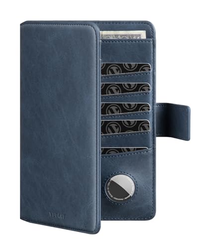 VULKIT Passport Holder with Airtag Holder RFID Blocking Passport Wallet Travel Leather Passport for Women(Navy) - color: Navy