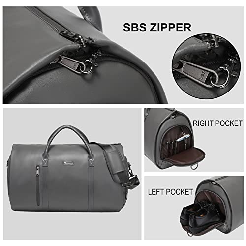 Leather Garment Bag for Travel, Modoker Carry On Suit Carrier Travel Bag with Shoulder Strap - Ideal for Business Trips and Weekend Getaways - The Garment Duffel Bag for Traveling Men Women - color: C-Grey