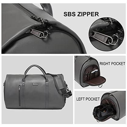 Leather Garment Bag for Travel, Modoker Carry On Suit Carrier Travel Bag with Shoulder Strap - Ideal for Business Trips and Weekend Getaways - The Garment Duffel Bag for Traveling Men Women - color: C-Grey