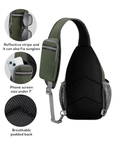 WATERFLY Crossbody Sling Backpack Sling Bag Travel Hiking Chest Bags Daypack (Dark Green) - color: Dark Green