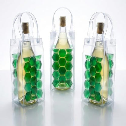 3-Pack Freezable Wine Cooler Bags with Built-in Gel Ice Packs - Portable Hexagon Wine Chiller Sleeve - Reusable Clear Folding Carrier Tote for Champagne, Beer, Picnic & Travel (orange） - color: Green