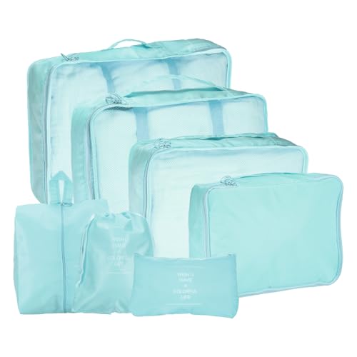 uxcell 7Set Travel Packing Cube, Travel Organizer Luggage Organizer Bags Lightweight Compression Cube Essentials for Outdoor Carry on Suitcases, Sky Blue - color: Sky Blue
