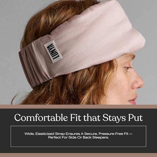 Lunya Washable Silk Sleeping Mask - Thermoregulating Mulberry Silk, Light Blocking and Comfortable Fit – Sleep Mask for Women and Men with Box - Delicate Pink - Large - color: Delicate Pink - Large, size: Large