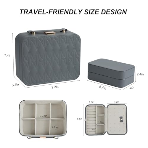 Jewelry Box for Women, Travel Jewelry Organizer Ladies Watch and Jewelry Case Travel Jewelry Case for Necklaces. (Grey) - color: Grey-2