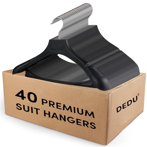 DEDU Suit Hangers for Men 40 Pack, Black Coat Hangers Extra Wide Non Slip Width 17.7", Thick Plastic with Pants Bar & Metal Hook - color: Black, size: 40 Pack