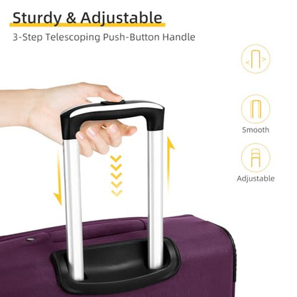 LARVENDER Softside Luggage Sets 5 Piece Expandable Suitcases Set with Spinner Wheels TSA Lock, Lightweight Soft Shell Rolling Travel Luggage Set for Men and Women, Purple - color: Purple, size: 5 Piece Set